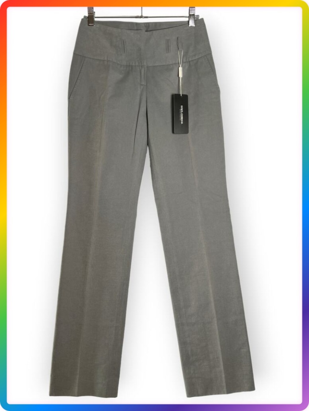 NEW Dolce Gabbana Cotton Trouser 38 US 4 Tall Gray Straight Leg Pants Italy